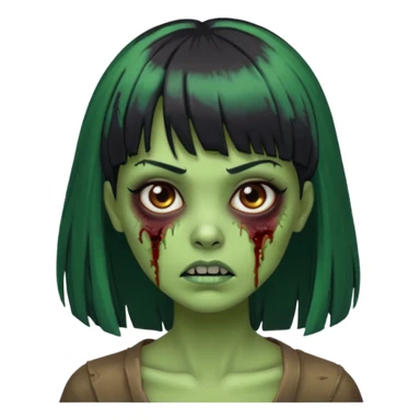 Uma zumbi com os cabelos pretos, mediano, liso e com franja, olhos castanhos sticker
