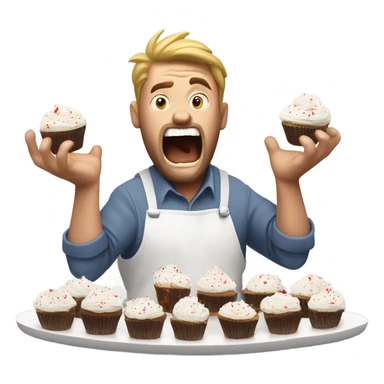 white man destroying cupcakes with his hands sticker