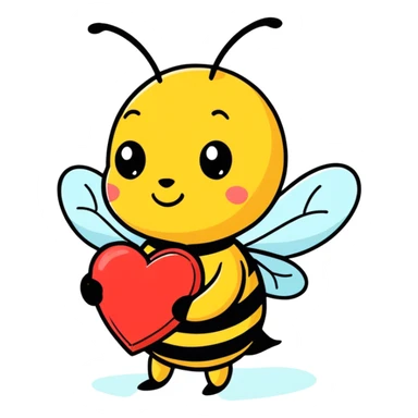 Bee holding a heart sticker