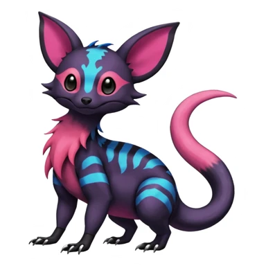 Rare epic aesthetic colorful Salandit-Noibat-Eevee-Civet-species-Fakemon-hybrid-creature, with markings, full body sticker