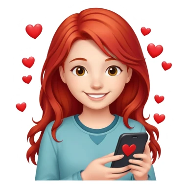 smiling student girl with red hair phone and like hearts sticker