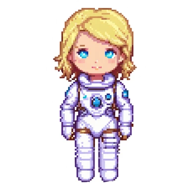 A female astronaut with blond hair and blue eyes sticker