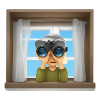 man with binoculars from window sticker