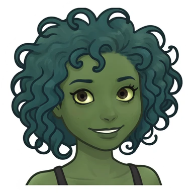 a black girl emoji with curly midnight blue hair and brown eyes sticker