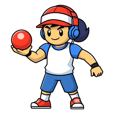 Hot handsomeb muscular 6ft tall smiling happy clean shaven Ash Ketchum being a  dj and his music rocks while holding his pokemon ball sticker