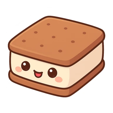 chibi sticker-style ice cream sandwich with a smiling face, cute and exaggerated sticker