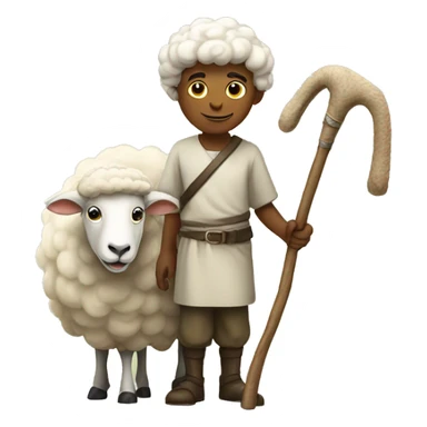 A shepherd with a staff and a sheep.  sticker