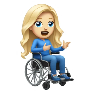 Screaming white girl with blonde hair and blue eyes in wheel chair taking selfies sticker