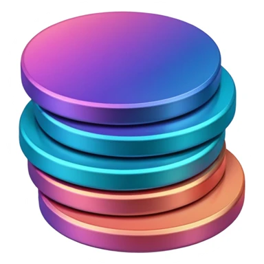 Stack of coins in gradient of turquoise, blue, pink, purple, and coral color withut letters sticker
