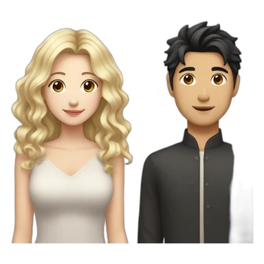 blonde wavy hair girl and japanese boyfriend with dark hair sticker