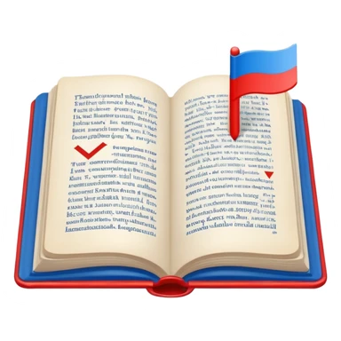 Open book showing Cyrillic text with a small bookmark with Russian flag colors  sticker