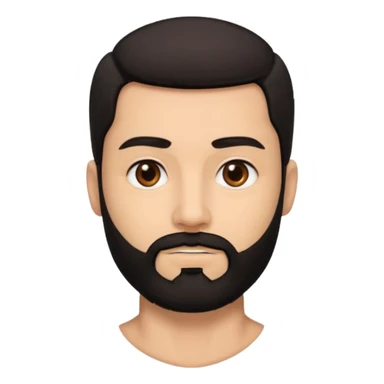 A man with black eyes. With a black beard and medium smooth hair. with the neck sticker