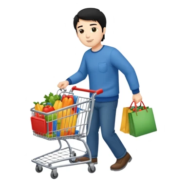 man-with-a-shopping-cart-full-body black hair sticker