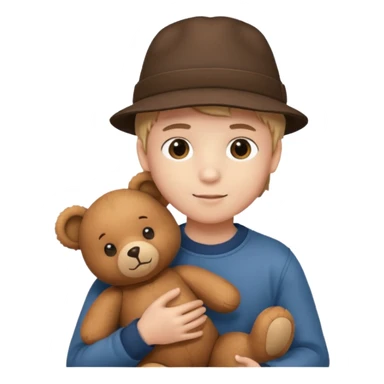 boy wearing hat with teddy bear  sticker