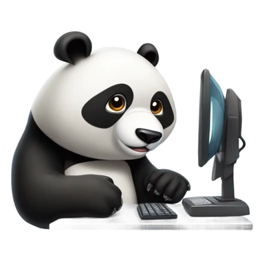 emoji de oso panda usando computador  sticker