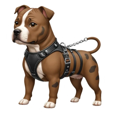 brindle staffordshire bull terrier with black leather harness sticker