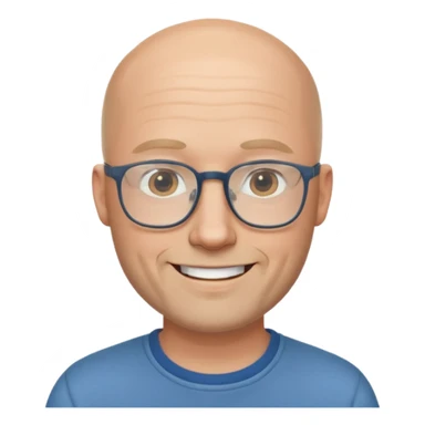 white bald man with glasses in casual clothes, with short beard sticker