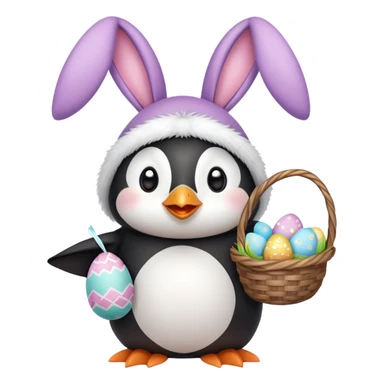 Penguin dressed like an Easter bunny. Have him holding a bunny and an Easter basket sticker