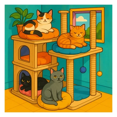 cats relaxing in a vertical playhouse sticker