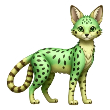 Epic complex detailed emerald-green lime-green dark-brown beige pastel realistic aesthetic-scenic-Fakémon-Sprigatito-Floragato-Meowscarada-Trico-Sergal-Serval-Vernid-creature (full body) sticker