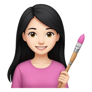 Painting women. smilling   Long black hair,  lunette peinture top pink, pinceau sticker