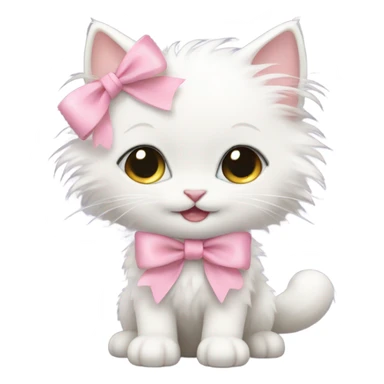Fluffy white kitty rococo with pink bow sticker