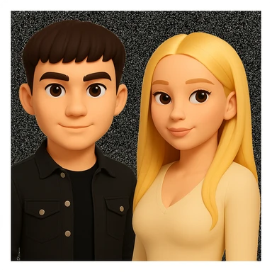 Slightly increase the volume of the upper body of the girl, separate the girl and the boy from each other, and make the skin color the same for both characters. Maintain the cartoonish 3D style in the image. sticker