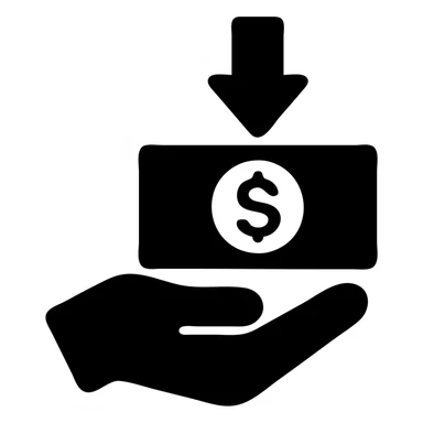 Hand holding money with down arrow, representing spending or expenses sticker