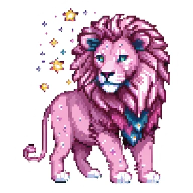 Mystical pink lion with magical powers and starry pattern sticker