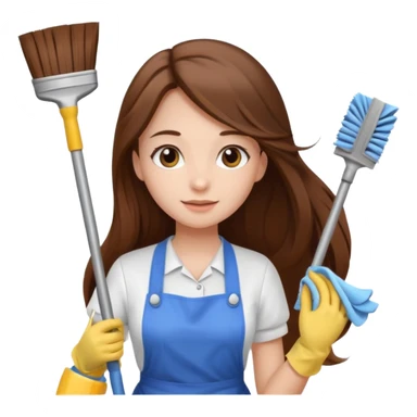 beautiful girl with long brown hair cleaning sticker