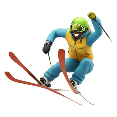 A skier  doing a big jump whit skis  sticker