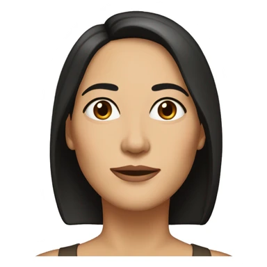Middle-aged woman, black medium-long length hair, tan skin, aquiline nose, thin lips, dark brown eyes, medium thin brows, oval face sticker
