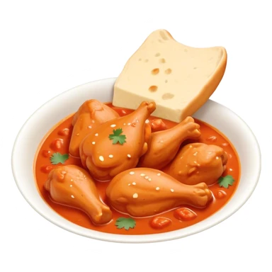 Cinematic Realistic Butter Chicken Dish Emoji, depicted with tender chicken simmered in a creamy tomato‚Äêbased sauce rendered with rich textures and dynamic, appetizing lighting. sticker