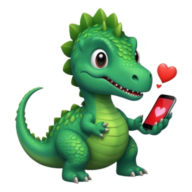Dinosaur looking in phone witj heart eyes sticker
