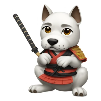 Samurai dog chewing on its own paw sticker