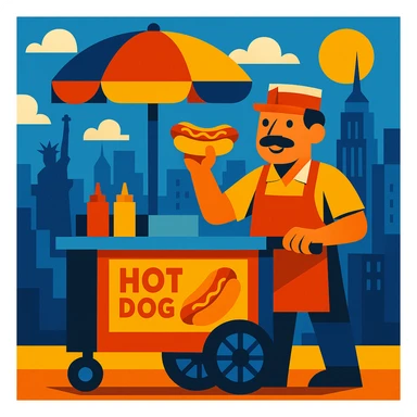 hotdog seller in New York with cart sticker