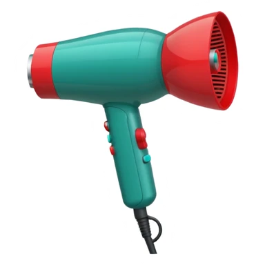 Red, green and teal hair dryer in 90's realistic style sticker