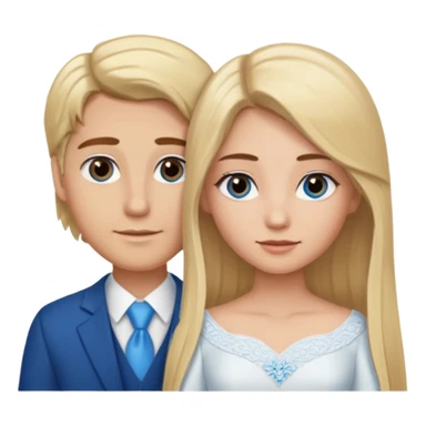 a blonde girl with a middle part with long hair and blue eyes and brown eyebrows marrying a man with light brown hair with a middle part and brown eyes  sticker