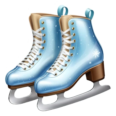 An icon showing elegant figure skates and a sparkling dress in close-up on an ice rink. The background features a graceful arena with soft lights reflecting on the smooth ice. Transparent background highlights the beauty, style, and artistry of figure skating. sticker