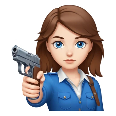 White girl brown hair blue eyes holding gun at you sticker