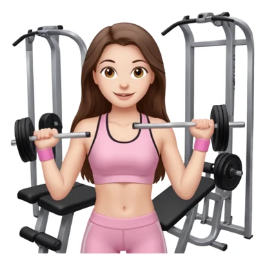 happy white long brunette hair girl with hazel eyes in light pink workout clothes at the gym sticker