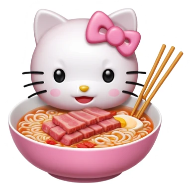 Hello kitty eating SPAM ramen sticker