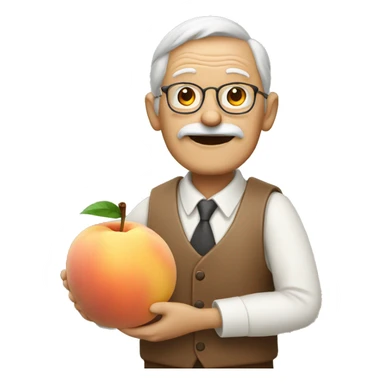 tan old man holding peach and clipboard sticker