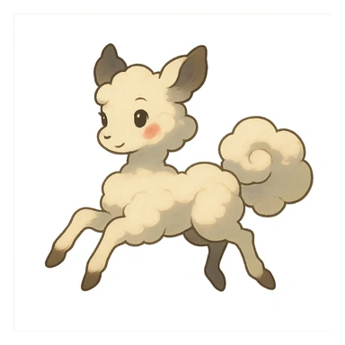 vanilla cloud doe with rosy cheeks, floating gracefully with witch-like elegance, brand identity mascot for social media, Ghibli style sticker