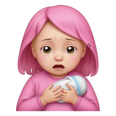 a portrait of crying baby girl, wearing pink clothes sticker