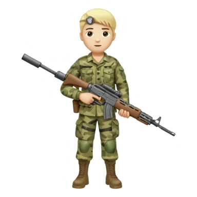 Full body of a Blonde army man holding service weapon and wearing camo uniform  sticker