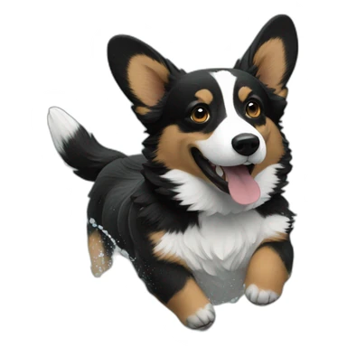 Black corgi swims into water sticker