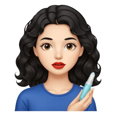 A gorgeous with black wavy hair women applying cute thin lipbalm on her brown lips sticker