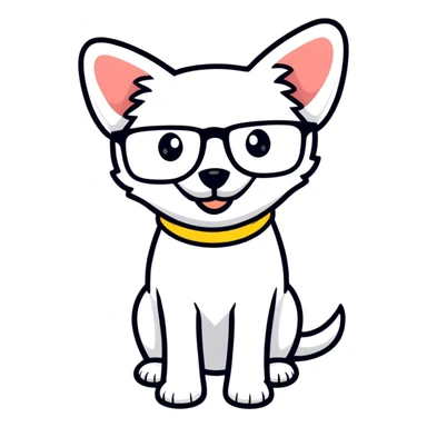 dog wearing glasses with a sweet smile sticker