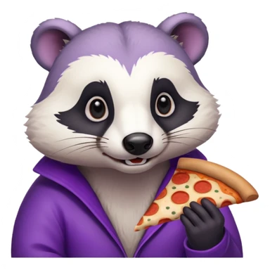 badger eating pizza purple and white sticker